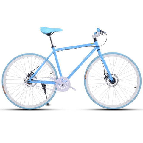 Road Bike Fixed Gear Double Disc Brakes Men and Women Fluorescent Bicycle Adult Students Cool Off Road