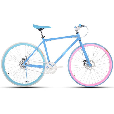 Road Bike Fixed Gear Double Disc Brakes Men and Women Fluorescent Bicycle Adult Students Cool Off Road