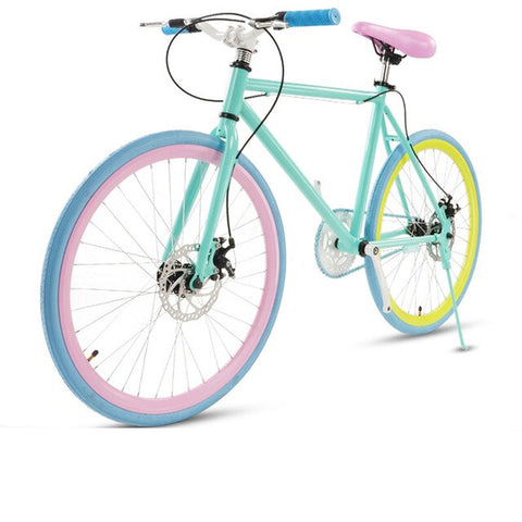 Road Bike Fixed Gear Double Disc Brakes Men and Women Fluorescent Bicycle Adult Students Cool Off Road