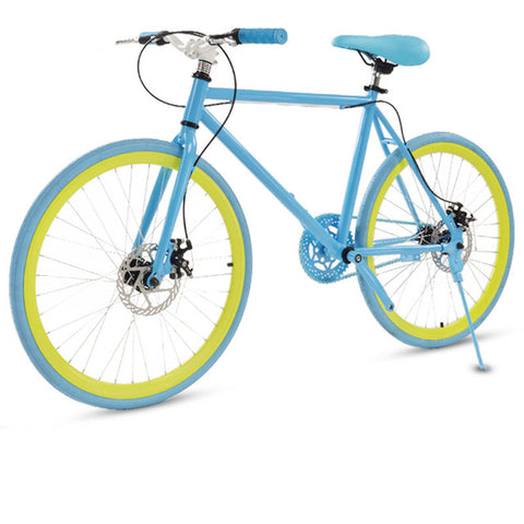 Road Bike Fixed Gear Double Disc Brakes Men and Women Fluorescent Bicycle Adult Students Cool Off Road