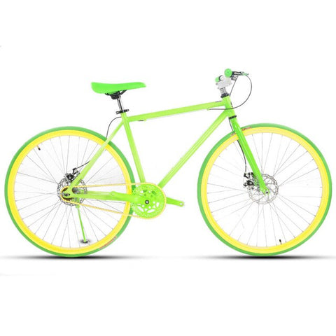 Road Bike Fixed Gear Double Disc Brakes Men and Women Fluorescent Bicycle Adult Students Cool Off Road