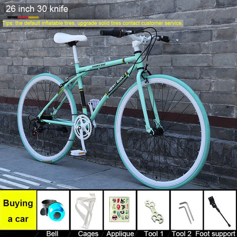 26 Inch Road Bike Fixed Gear Bicycle Disc Brakes Speed Solid Tire Net Red Bicycle Racing Students Adult Men And Women