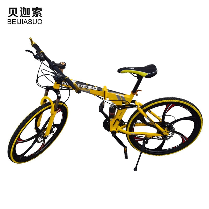 26inch High Carbon Steel Folding Road Bikes Mountain Bicycles 21 Speed Wheel Bicycle Double Disc Brake Six Colors Men and Women