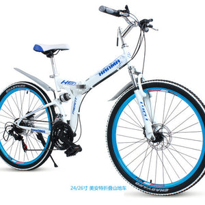 Freeshipping Folding mountain bike 24 inch 26 inch double disc brakes double shock 21 speed students adult men and women cycling